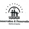 Conservation and preservation logo art with sun, family, land and water